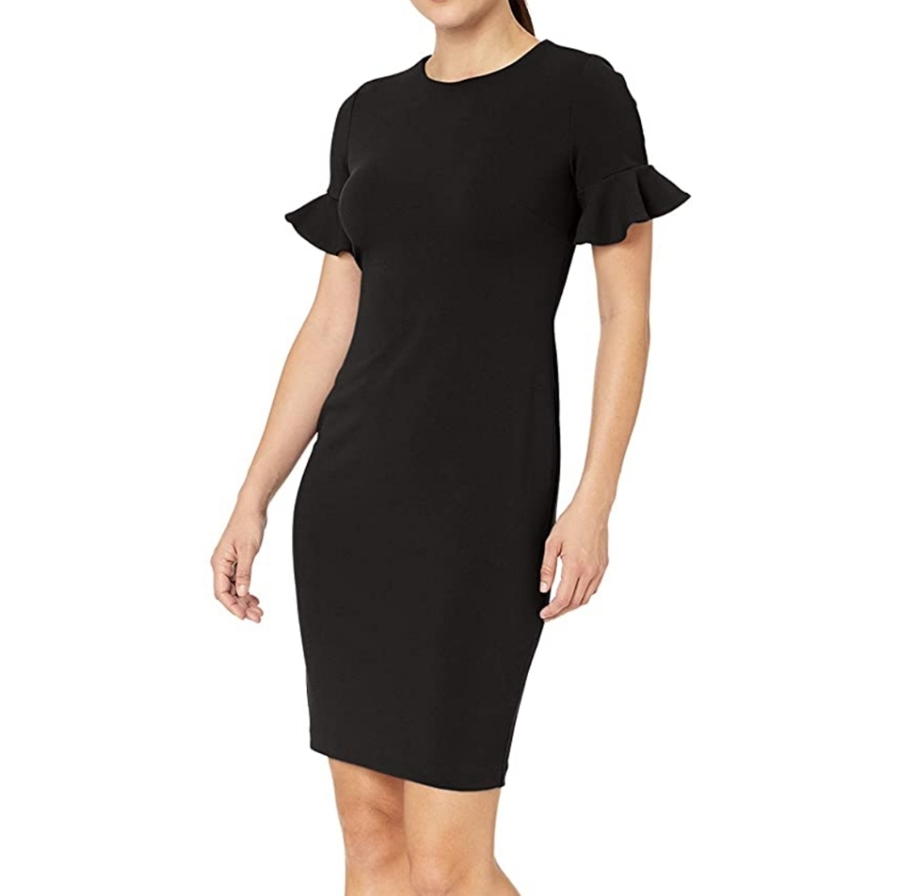 Calvin Klein Black Ruffle Sleeve Pencil Dress